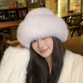 水貂毛帽子女秋冬貂毛狐狸毛渔夫帽水貂皮草帽冬季 时尚 保暖盆帽