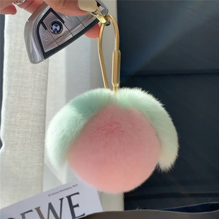 【可爱小桃子】兔毛桃心包挂饰网红ins毛绒球汽车钥匙扣挂件礼物