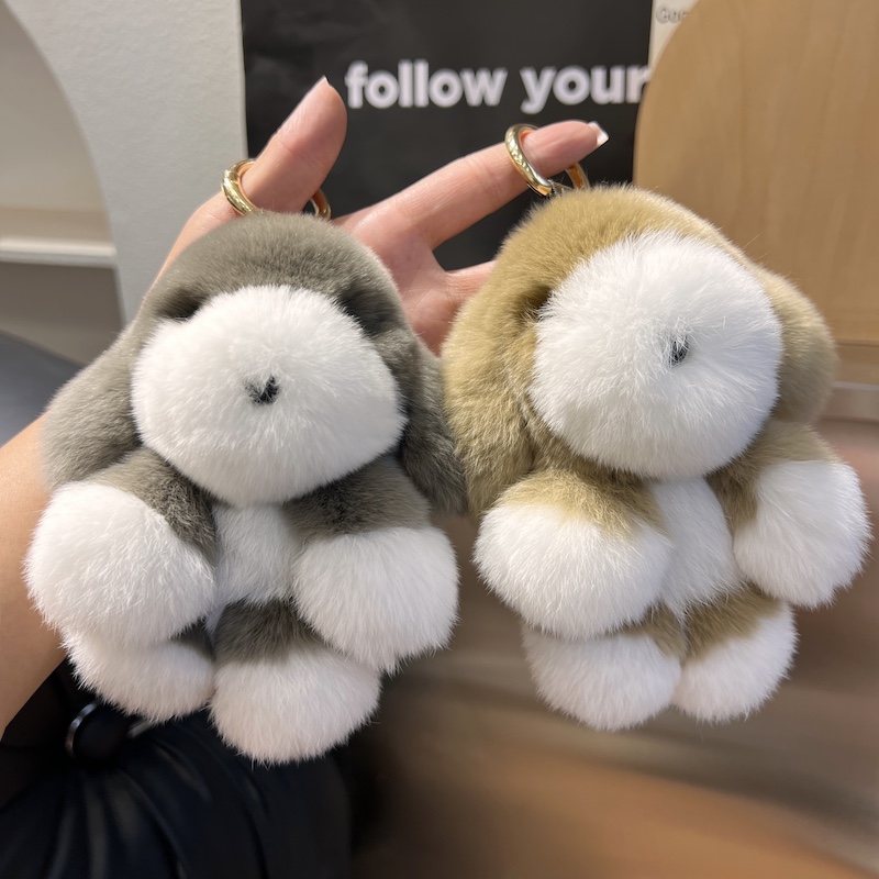 可爱小狗钥匙扣真獭兔毛包包挂饰