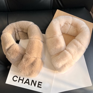 韩国可爱真獭兔毛围巾女冬季纯色真毛皮草围脖双面加厚保暖毛领子