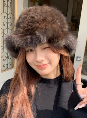 礼帽室内外简约女秋冬波浪真毛