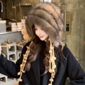 韩版 真狐狸毛护耳帽女冬季 保暖流苏复古显脸小拍照防寒皮草帽子