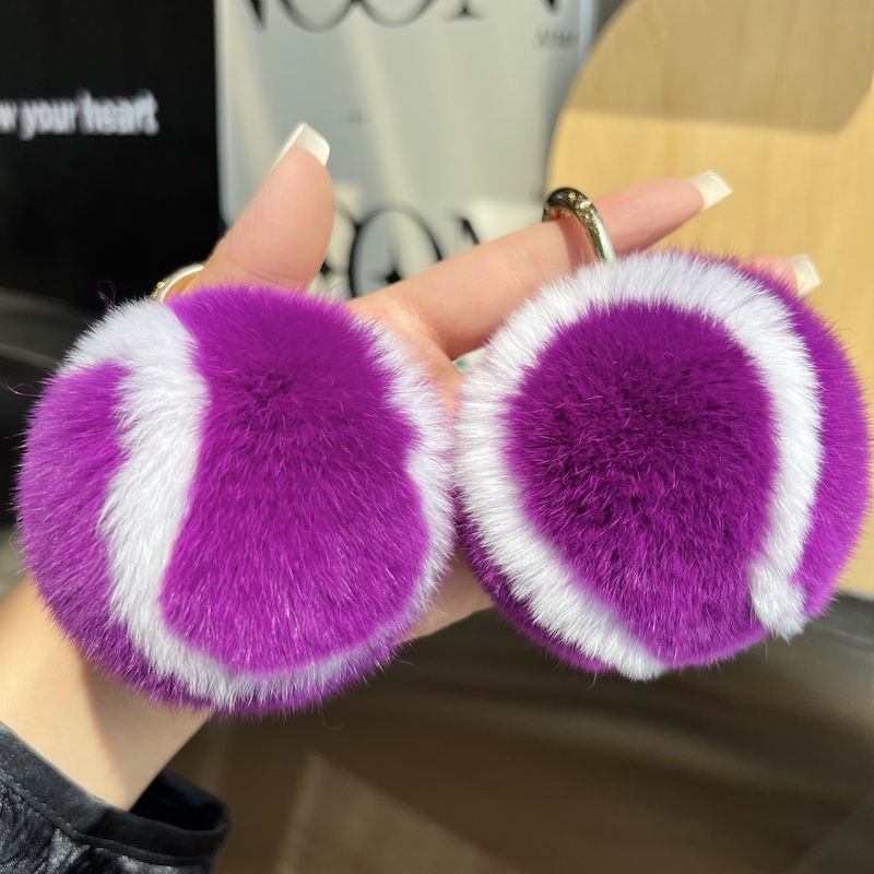 紫色小网球钥匙扣挂饰毛球包挂件