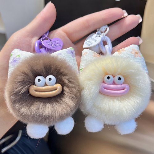 可爱小煤球钥匙扣毛绒球书包挂饰