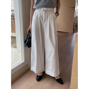 裤 韩系通勤天丝休闲裤 高级感百搭阔腿折边直筒西装 新款 女2025夏季