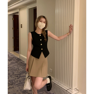 黑色背心马甲半身裙高级感气质无袖 新款 坎肩上衣 女夏季 小香风套装