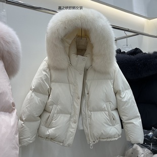 2024年冬韩国东大门狐狸大毛领加厚羽绒服女短款休闲宽松连帽外套