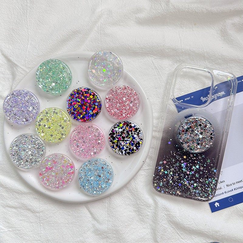 圆形亮片伸缩手机气囊支架批发礼品logo桌面支撑折叠跨境握把支架