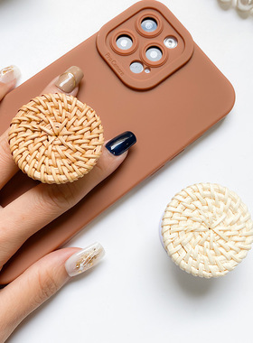 藤编手机气囊支架纯色简约桌面气垫支撑架粘贴式可伸缩创意小众潮