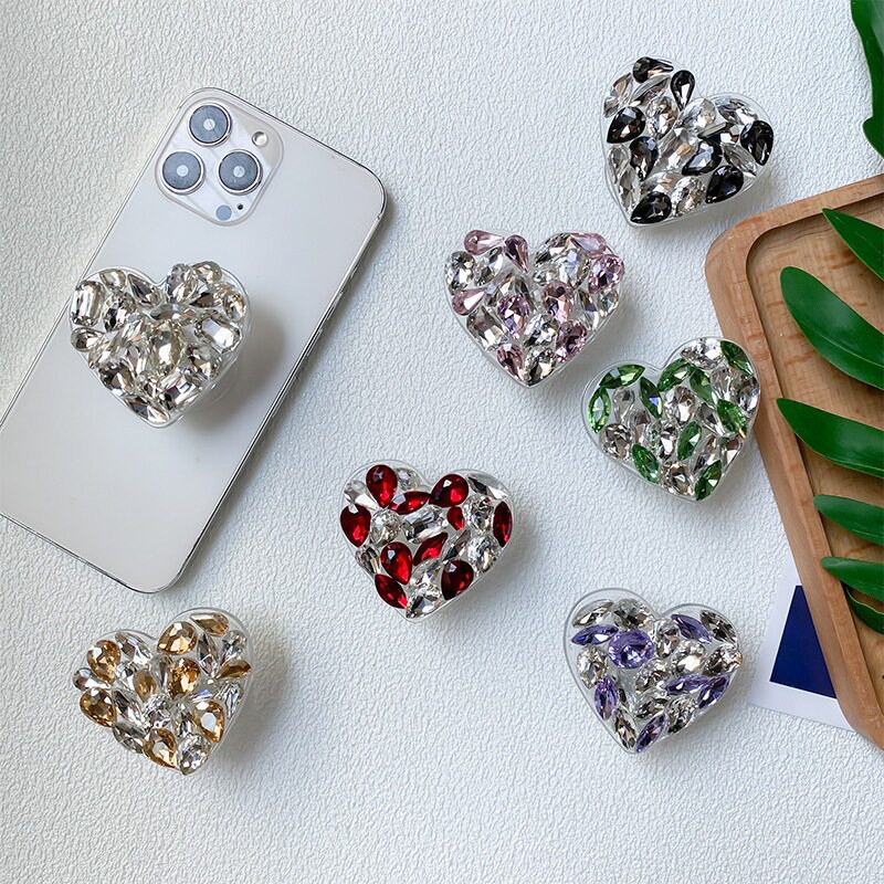 桌面背贴稳固支撑架手机气囊支架奢华水钻高级感爱心粘贴胶可伸缩