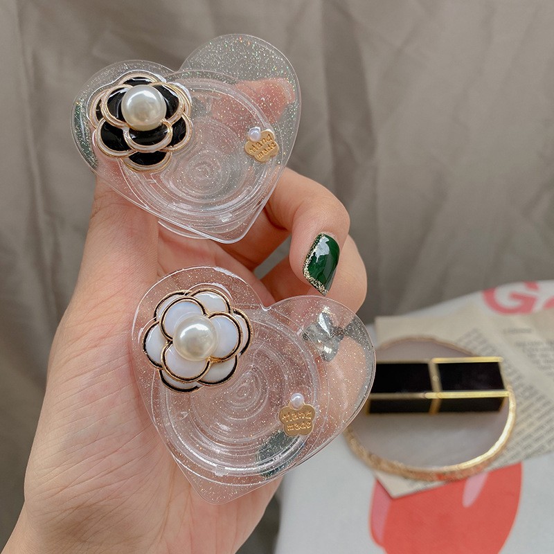 立体珍珠山茶花闪粉滴胶创意手机平板桌面懒人气垫粘贴可调节支架