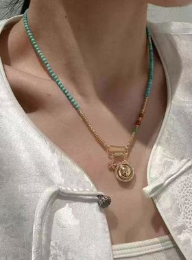 兔妈在泰国 吸钱星珍珠项链配饰天然绿松石项链吊坠挂链正品原创