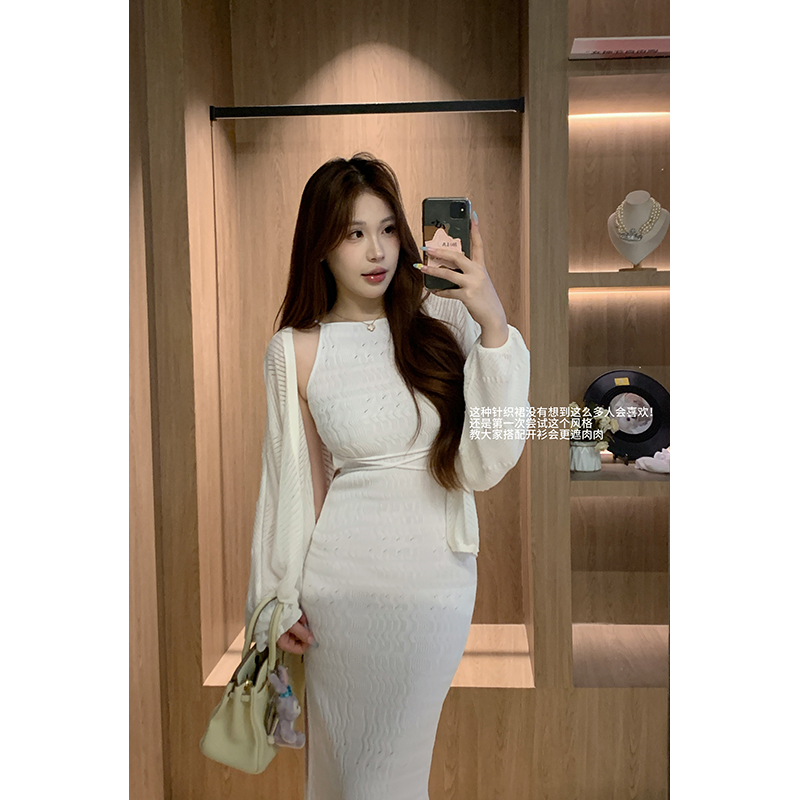 大G.Especial【生椰牛乳】时尚性感开衫镂空连衣裙套装K425Z02729