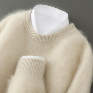 正品轻奢100%山羊绒衫男半高领拉毛羊绒加厚宽松针织打底保暖毛衣