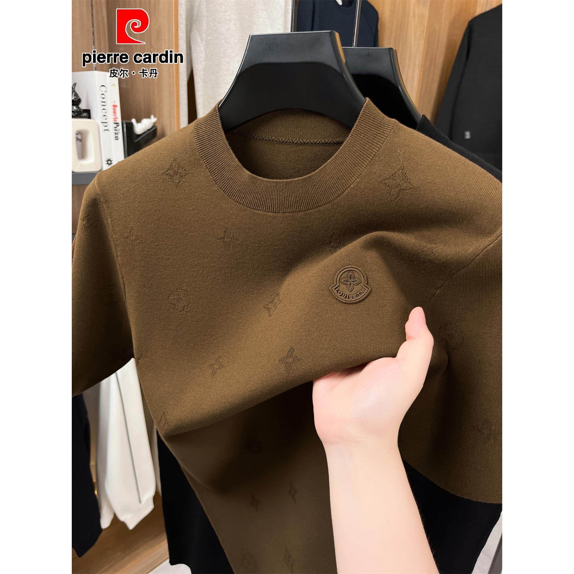 皮尔卡丹短袖男士毛衣2025新款秋冬季圆领中年休闲内搭针织打底衫
