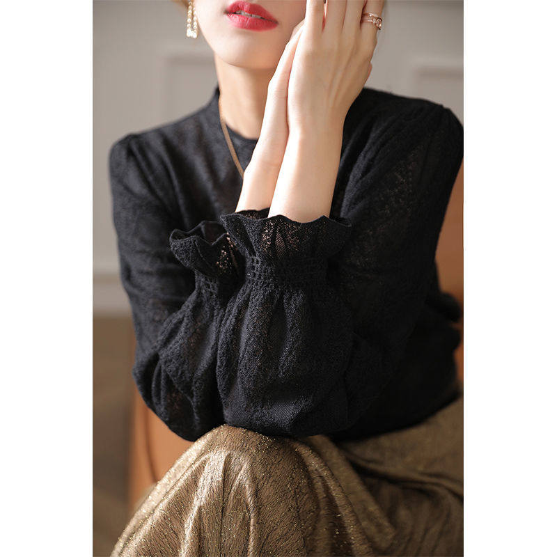 日系温柔慵懒风设计感针织蕾丝衫秋季2021新款气质打底长袖上衣女