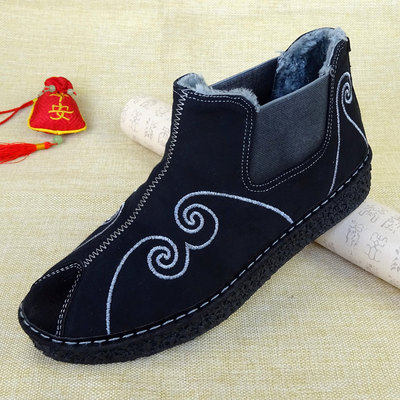 老北京布鞋男中国风靴子冬季加绒保暖棉鞋道士青年刺绣汉服唐装潮