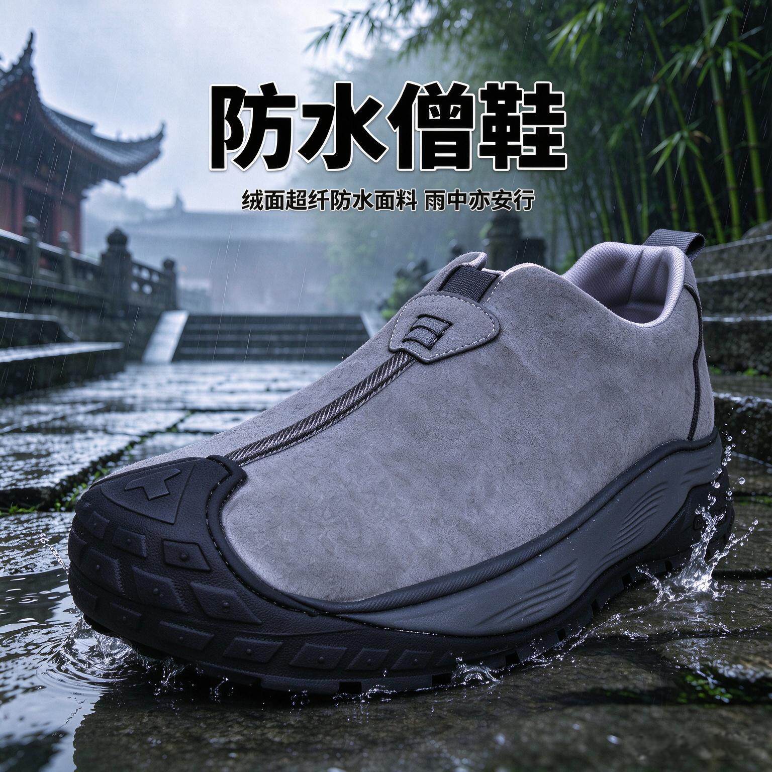 僧鞋男和尚鞋春秋季透气防水绒面中式传统国风居士鞋厚底轻便防滑