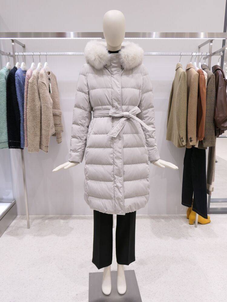 冬季新款韩版休闲长款收腰鹅绒服大狐狸毛领中长款羽绒190