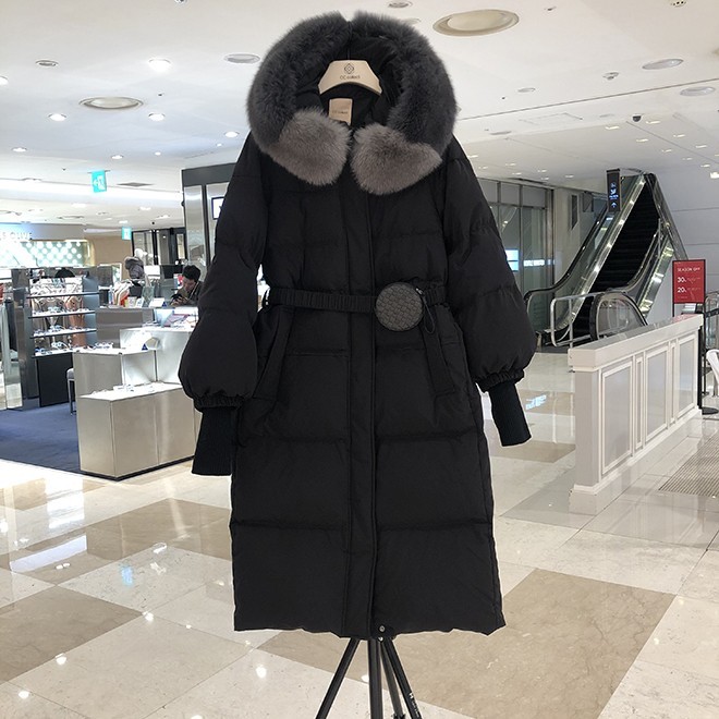 韩国爆款！！双色大狐狸毛领连帽鹅绒羽绒服女中长款宽松大码 801