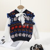 2022童装 儿童宝宝花朵背心百搭外穿坎肩毛衣 马甲女童针织春秋新款