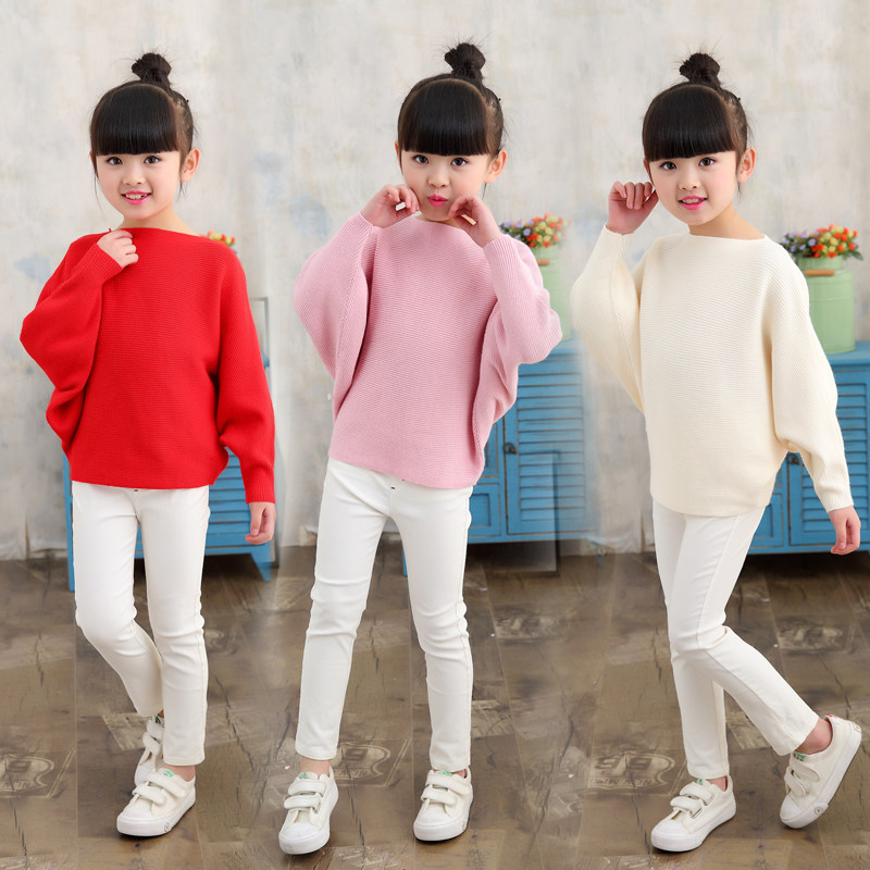 女童春装2022春装新款中大童女童宽松针织衫蝙蝠衫外套毛衣薄新品