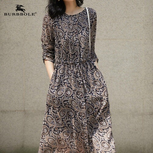 BURBBOLE/巴博利真丝碎花连衣裙