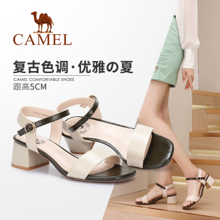 【非卖品】女鞋2020夏季新款 复古时尚中低跟  一字带粗跟 凉鞋女