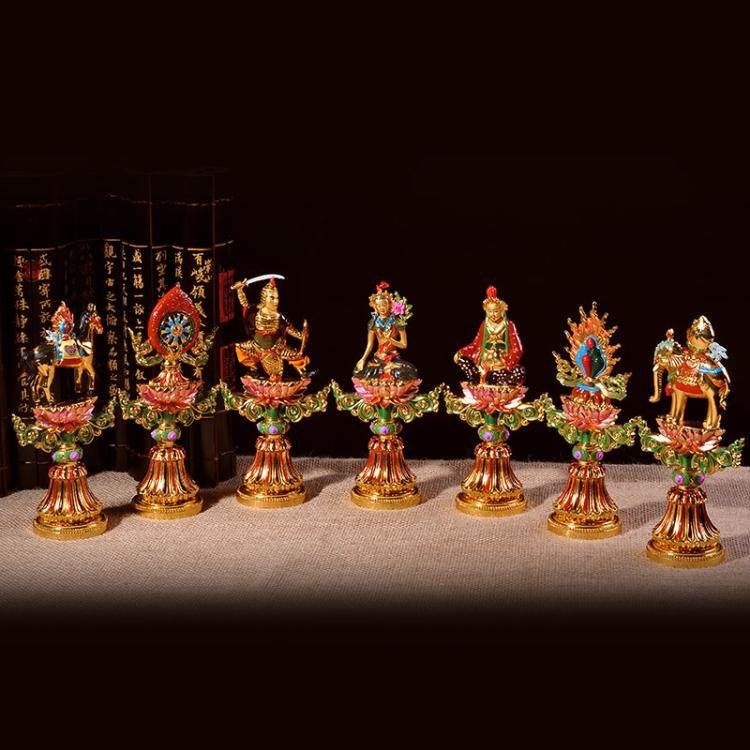 藏传用品密宗摆件法器金轮宝铜轮王七政宝七珍宝护法国政七宝