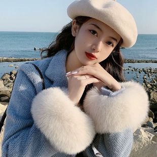 真狐狸毛外套袖 套衣服皮草护腕黑白可定做通用 口大衣手环圈袖