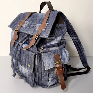 小众重工大容量牛仔双肩包旅行大背包 耐磨耐用 复古渐变牛仔
