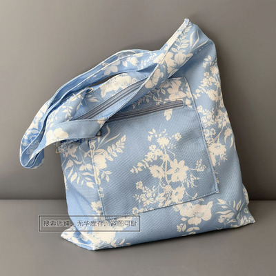 海蓝底白花好美唯美手提单肩包包