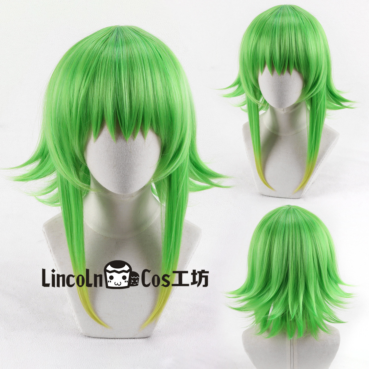 LINCOLN Vocaloid V家山茶花 Gumi cos假发 绿色渐变嫩黄 头皮顶