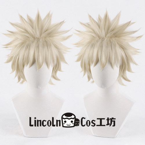 LINCOLN 亚麻浅金 爆炸头 cos假发 万用造型 加厚短发cosplay假毛