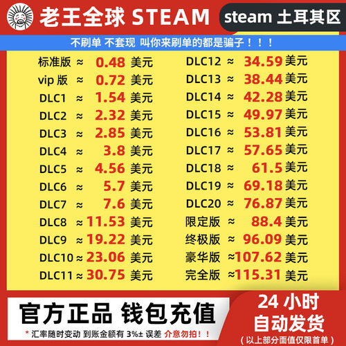 STEAM土耳其区钱包代码充值卡CDK