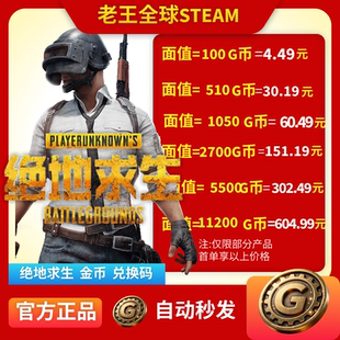 PUBGG币绝地求生g币兑换码 coin皮肤GB充值卡 CDK吃鸡游戏金币g