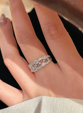 意大利拉丝工艺竖琴蕾丝排戒轻奢感简约百搭镂空镶指女