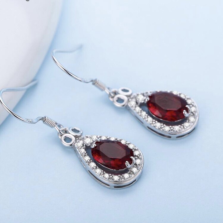 925纯银石榴石耳环 韩版欧美风镶嵌锆石红宝石耳坠水晶时尚饰品