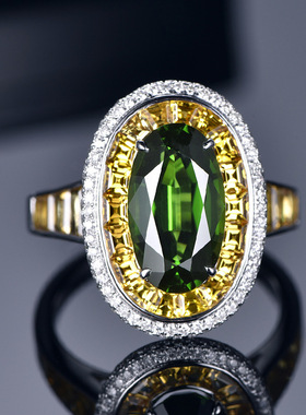 小红书推荐高定珠宝T方钻戒 镶黄钻仿天然祖母绿碧玺彩宝开口戒指