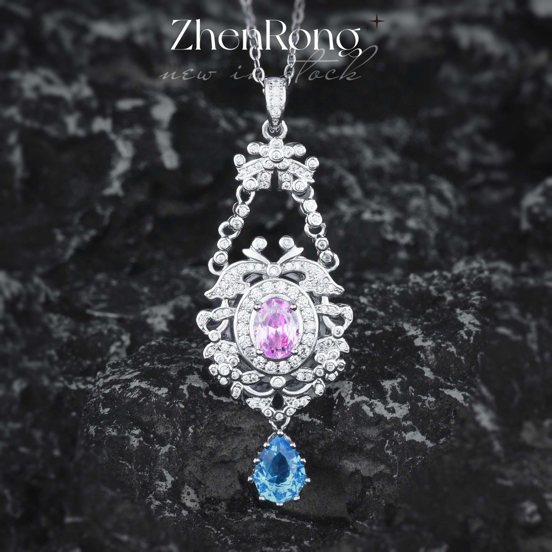 高定珠宝项链吊坠海蓝宝花簇吊坠