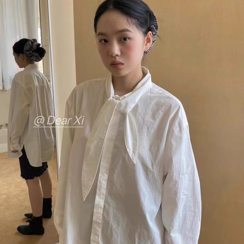 DEAR.XI  一眼就被吸引！领口设计感 随意又休闲纯色棉质衬衫