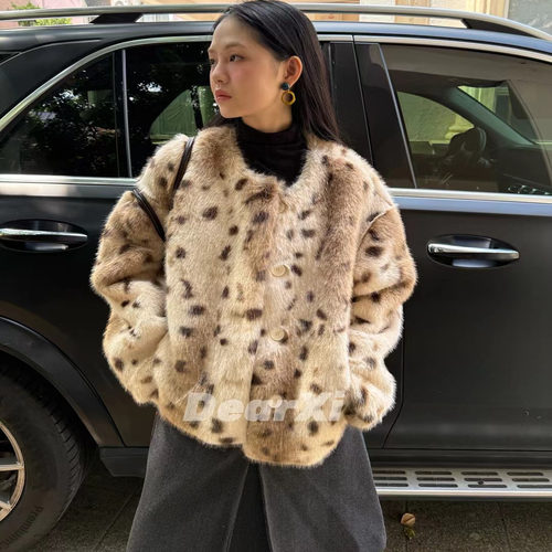 DEAR.XI 豹纹控闭眼入 2025秋冬百搭保暖气质皮草外套 2350#