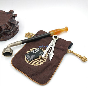 传统老式手工旱烟袋玛瑙烟袋嘴紫檀旱烟杆苗银仿古烟袋锅老人烟斗