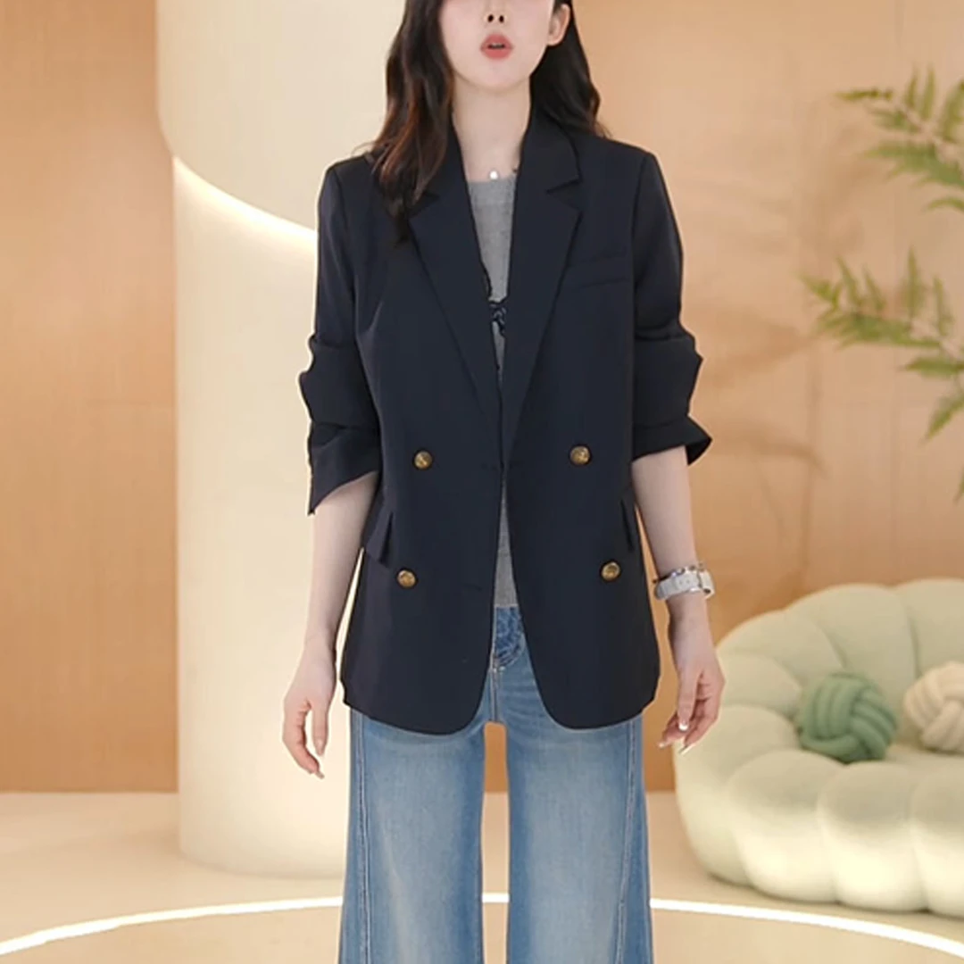 高级感2026春夏新款双排扣学院风西装外套女韩版休闲宽松西服上衣