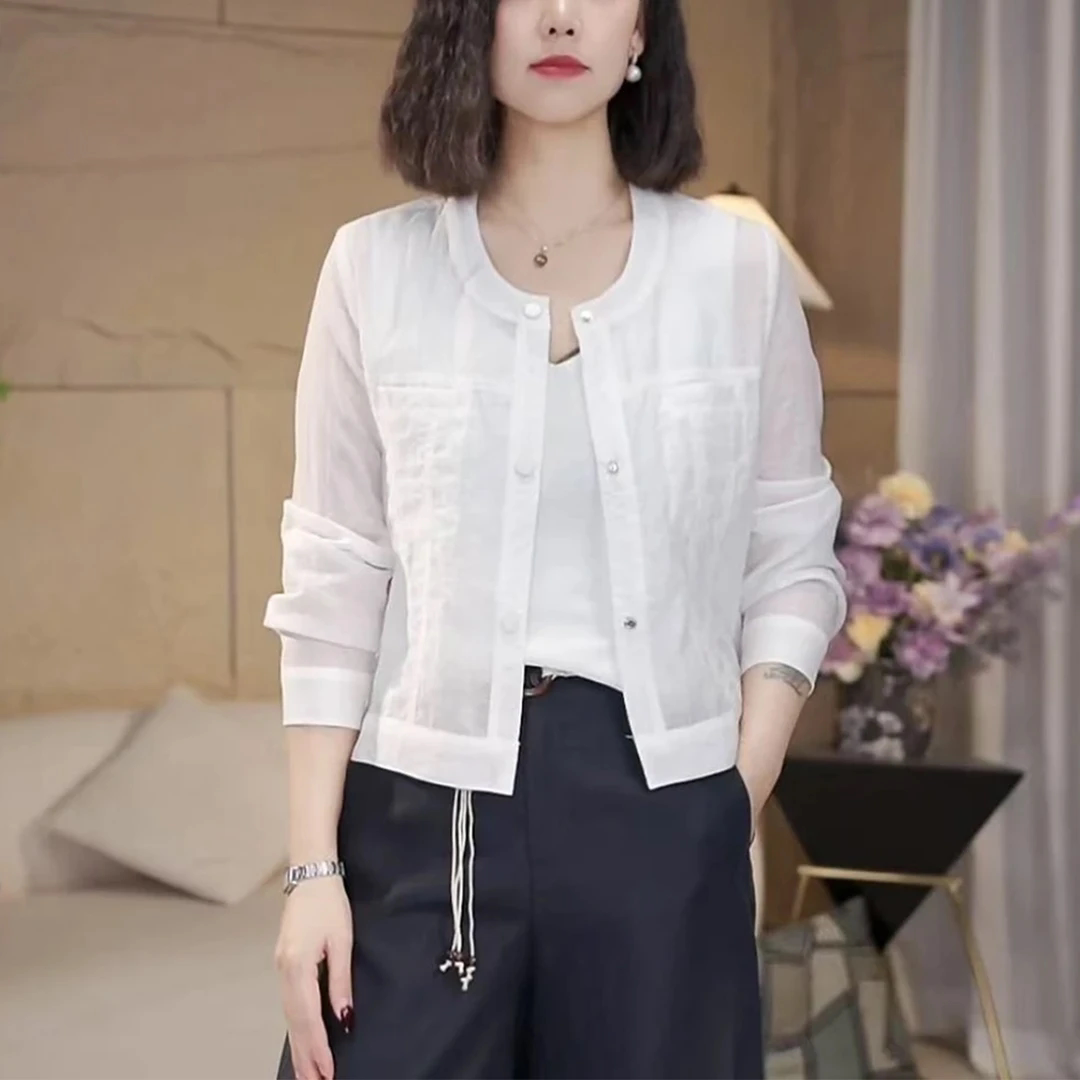 简约圆领短款外套女2026夏季新款