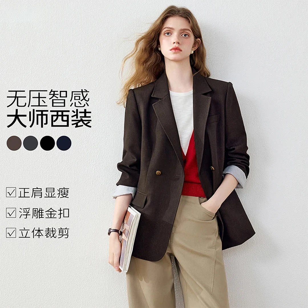 秋季复古时髦休闲显瘦西装外套女