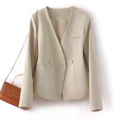 短款V领西装外套修身显瘦小个子