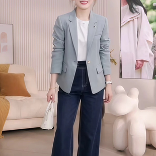 2025时尚百搭春款西服一粒扣收腰小个子气质显瘦西装外套上衣女
