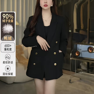 高级轻奢羽绒服西装 休闲宽松双排扣西服开叉 外套女2025秋冬季 新款