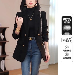 羽绒服90%白鸭绒】高级感气质复古灯芯绒保暖羽绒内胆西装外套女